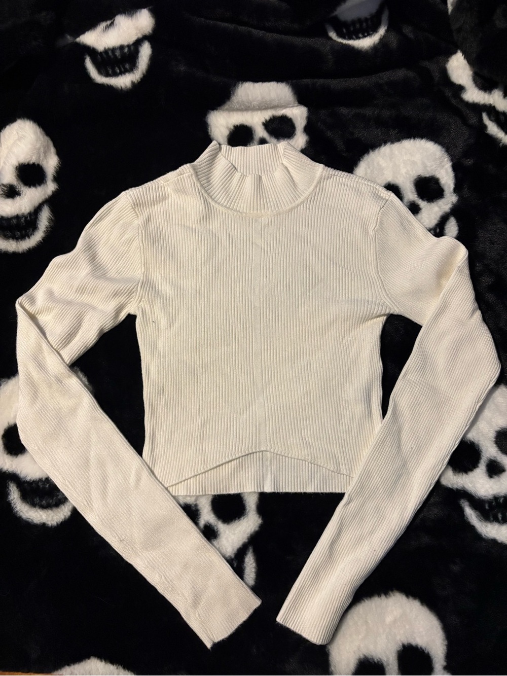 Garage Cream Ribbed Mock Neck Long Sleeve Top